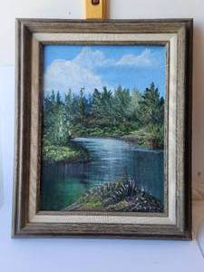 lot 45 image: Framed landscape painting -  17 x 21