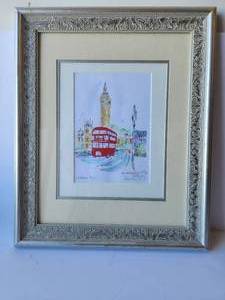 lot 71 image: Framed and matted London Bus artwork - signed, titled and dated by artist - 