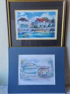 lot 78 image: Selection of 2 matted watercolor artwork pieces, 1 framed - hand signed and titled by artist