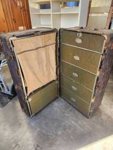 lot 228 image: Vintage Wheary Cushioned Top Wardrobe travel trunk