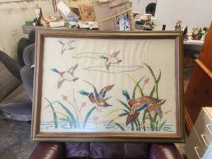 lot 230 image: Large framed vintage needle point work - created between 1961-66 -  29 x 39
