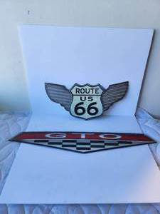 lot 103 image: Selection of 2 metal signs Rt 66 and GTO