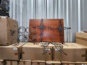 lot 121 image: Selection of metal crosses, wine rack and more