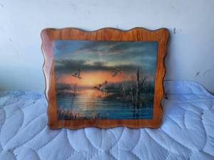 lot 165 image: Ducks on the pond print on wood - 10 x 12