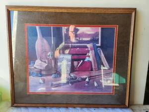 lot 170 image: Framed and matted fishing decor print -  26 x 32