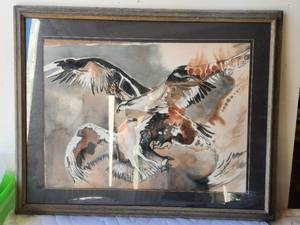 lot 189 image: Framed and matted watercolor print by Jamalle R. Dempsey -  30 x 37
