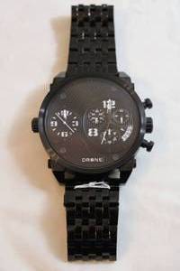 lot 55 image: Drone Watch. Model DRN-105F Black metal link flexible band. Textured black diamond plate face