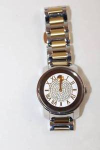 lot 83 image: Movado BOLD watch w pave crystal inset and two tone metal band. Swiss made. Model MB.01.3.14.6125