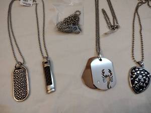 lot 120 image: (5) Stainless Steel ball bead pendant necklaces.