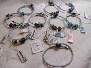 lot 148 image: (9) blue lariat style bracelets w 22 Persona Sterling Silver glass and crystal beads.