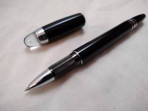 lot 150 image: MontBlanc classic ball point pen. Black and silver with glass dome top.