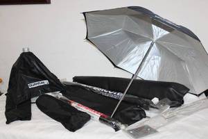 lot 17 image: Photo Umbrellas and Light Covers Includes Eclipse 32, Quantum Softbox, Photoflex, Westcott 45 and More