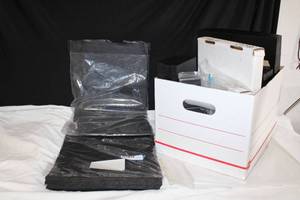 lot 172 image: Gift Boxes in several different sizes, Black Paper Bags and Clear Plastic Bags also in different sizes as shown