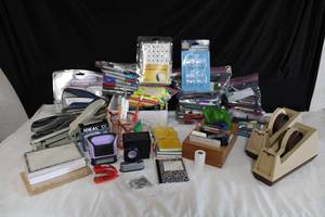 lot 208 image: Office Supplies Tape Dispensers, Printer Cartridges, Pens and Mechanical Pencils with Refills, Staplers, Stamps and More, see pictures