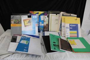 lot 223 image: Office Supplies Avery Labels, Unopened Color Paper, Photo Paper, Sheet Protectors and Notepads