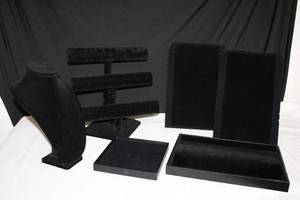 lot 203 image: Photography Displays Felt Jewelry Boxes and Watch, 3-Tiered Bracelet, and Necklace Stands