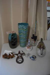 lot 276 image: Home Dcor Cone Waterfall, Vases, Wooden Duck, Polar Bear with John Perry Plaque, and More