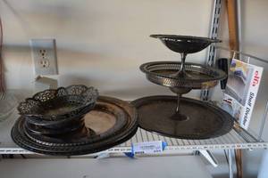 lot 332 image: Silver Plated Dishes 3-Tier Relish, Bowls and Plates, see pictures