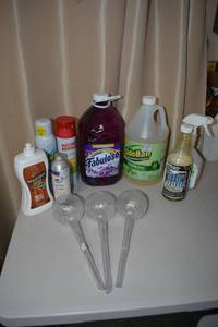lot 275 image: Household Cleaners and Plant Watering Bulbs Odo-Ban, Fabuloso, Floor Cleaner, Leather Cleaner