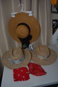 lot 341 image: Straw Hats (Round Hat Still has tags) and Red Bandanas