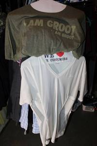 lot 360 image: Mens Clothes Includes UnderArmor Concealed Handgun Carry Shirts size XXL (one white, one black), I am Groot and Coca-Cola T-shirts
