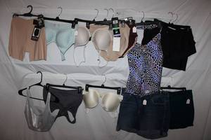 lot 381 image: Womens Bras and Undies, Swimsuit and Shorts (many with tags), please preview for more detail, see pictures