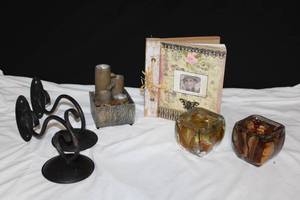 lot 391 image: Home Dcor Metal Candle Sconces, Votive Candle Holders, Mini Fountain, and Photo Album