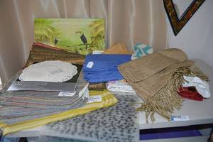 lot 294 image: Placemats, Table Runner, and Tablecloths (some handmade)