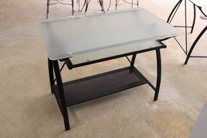 lot 19 image: Frosted Glass Top Desk with Keyboard Drawer 39.5x24x29tall