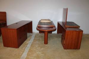 lot 43 image: Office Desk, Cabinet, and Table Extension with Pedestal leg