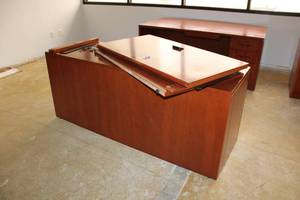 lot 50 image: Novikoff Cherry Colored Office Desk Ensemble