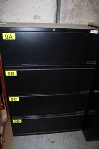 lot 75 image: Black 4-Drawer File Cabinet with Flip Up and Pullout Drawers