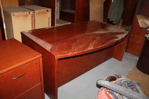 lot 83 image: 2 Desks One Curved Front Desk and One Right Side File Drawer Desk