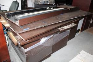 lot 117 image: Dark Brown Office Desk and Cabinet Ensemble