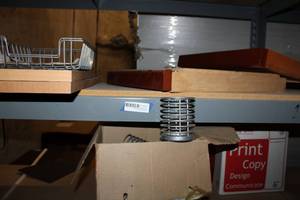 lot 155 image: Box of Wire Pen Holders, Wire Paper Trays, Desk Drawers, Extra Boards