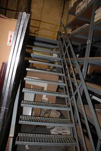 lot 2 image: Industrial Stairs and 5-Shelf Unit 8x4x69 and grating 2 sections 3&33W x1 Tx172L