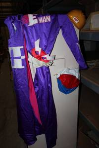 lot 353 image: E-Man Costume, Box of Inflatable Beach Balls, Box of Plastic Hard Hats PLUS Sand Globe