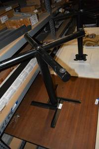 lot 423 image: 2 Solid 3 Square Table with Steel Pedestal