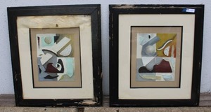 lot 9 image: Pair of Original Artwork -needs new mat and frame painted