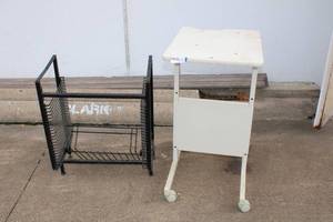 lot 497 image: Rolling Table Cart and Black Wire Rack