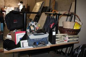 lot 581 image: Office Supplies Printer, File Holders, Laptop Bag, Umbrella, Baskets and More