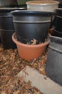 lot 572 image: 2 Planters - 1 Terra Cotta 19, 1 Black 18