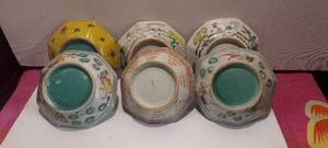 lot 46 image: MC Set of 6 hand painted glazed clay bowls