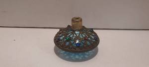 lot 111 image: Vintage incense burner with blue glass and beaded copper top