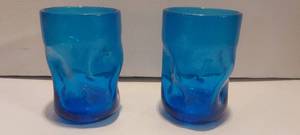 lot 117 image: 2 MCM handmade turquoise Blenko glass tumblers