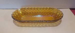 lot 126 image: MCM Amber iridescent Carnival glass candy dish