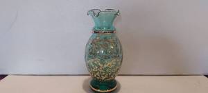 lot 156 image: MCM 7 aqua blue vase with gold accents