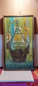 lot 183 image: MCM 37 x 21 Hillside Original palette knife painting.  LOTS of texture