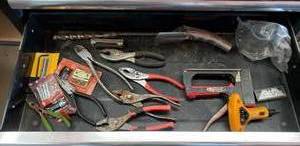 lot 25 image: Lot of Misc. Tools, Pliers, Cutters, Stapler, Drill Bits & More