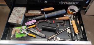 lot 26 image: Lot of Misc. Tools, Drill Bits, Hammer, Pipe Wrench, Cutters & More